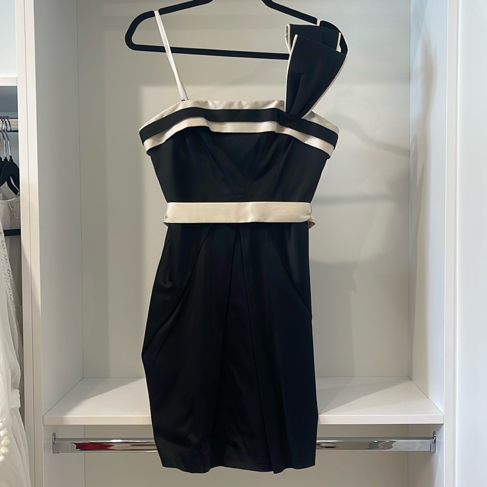 BCBG Max Azria Belted One Shoulder Colorblock Dress